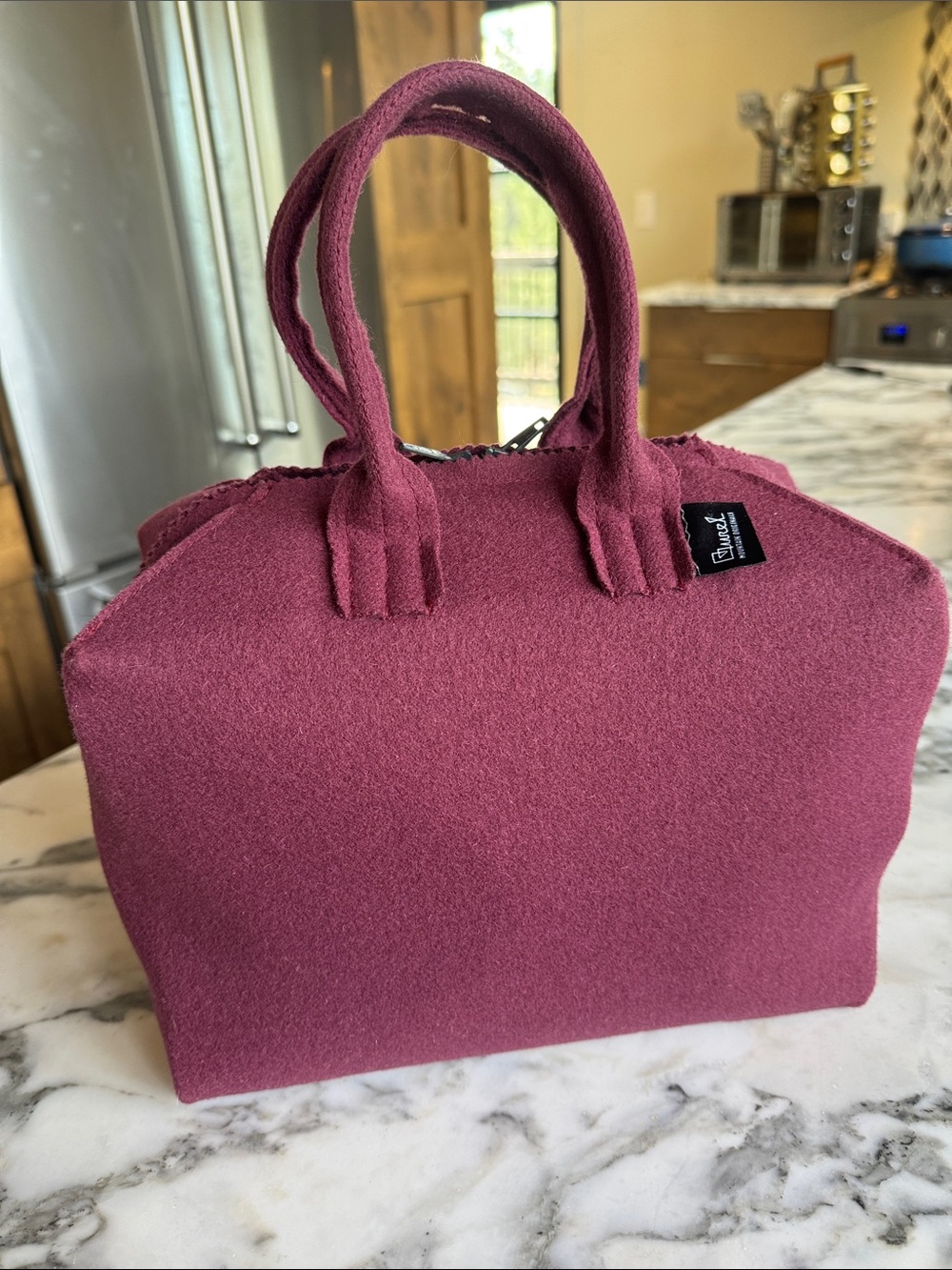 Burel oKcal Bordeaux Felted Wool Travel Handbag 15x6.5x12